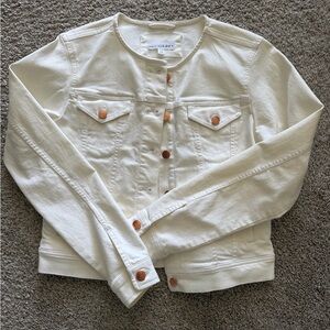 LOFT Cream Collarless Denim Jacket with Copper Buttons
